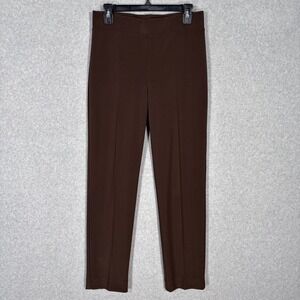 Joseph Ribkoff Split Hem Trouser Pants 8 Brown Slinky Liquid Knit Neutral 143105